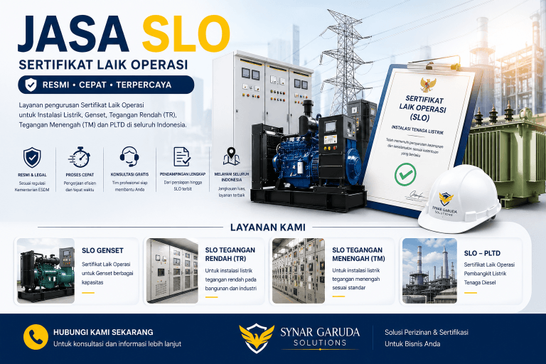 SLO Genset, SLO TR (Tegangan Rendah), SLO TM (Tegangan Menengah) dan SLO PLTD (Pembangkit Listrik Tenaga Diesel).
